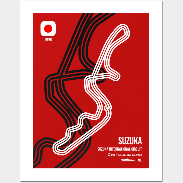 Suzuka Race Track (Red) Wall Art by RaceCarsDriving